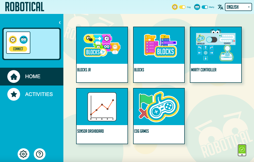 The Robotical App Homepage